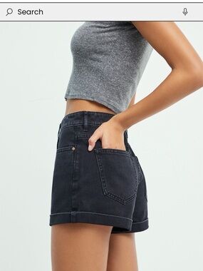 PacSun Black High-Rise Rolled Hem Denim Shorts